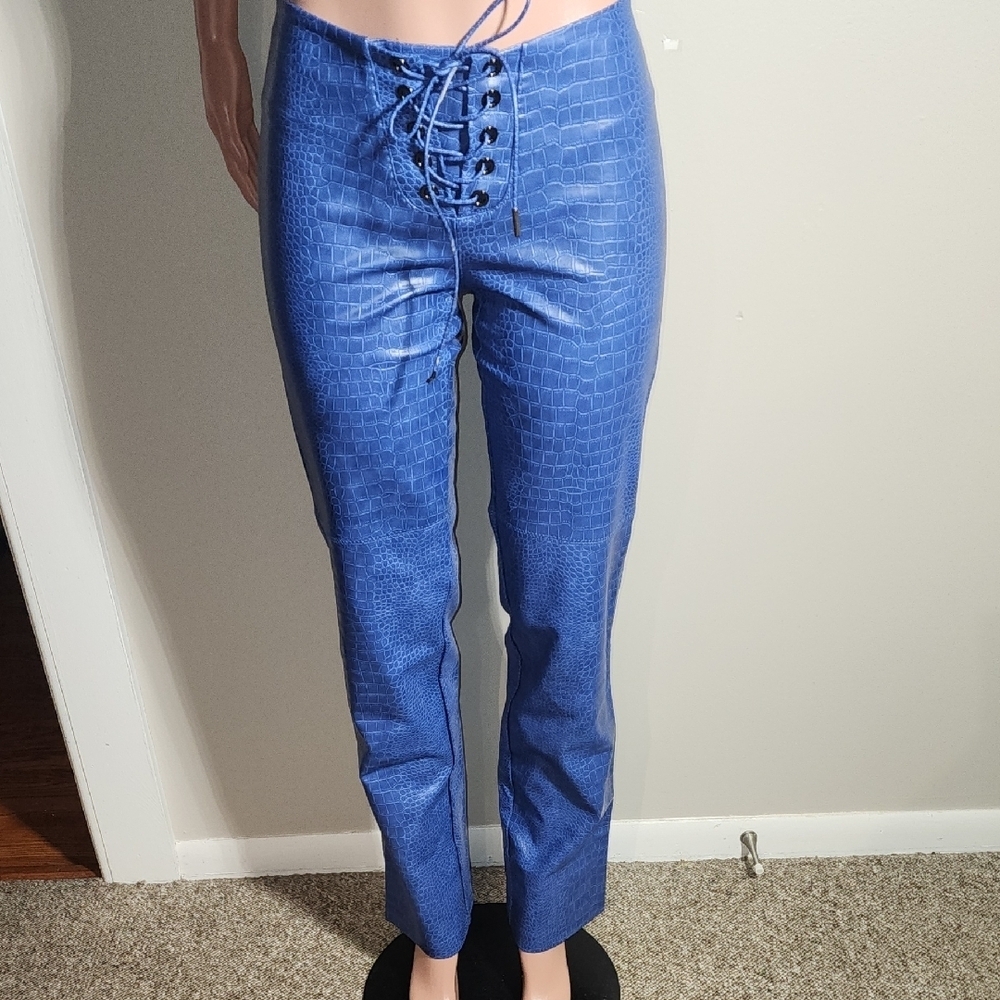Naked Wardrobe Blue Lace-Up Croc Pants